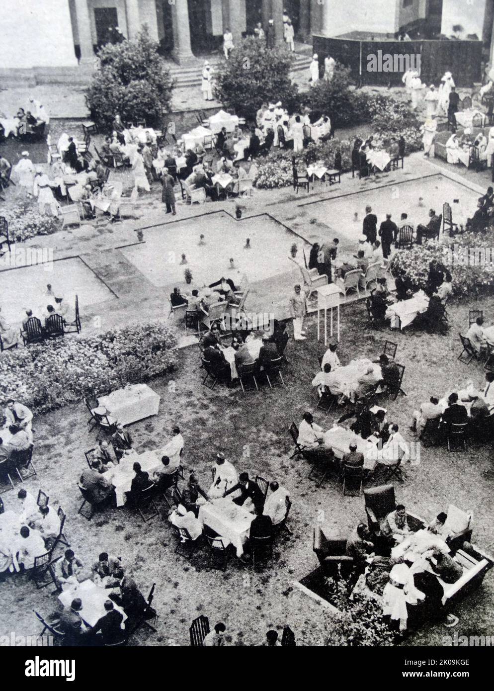 Eine Teeparty im Garten des Hauses des Vizekönigs in Neu-Delhi, Indien. Stockfoto