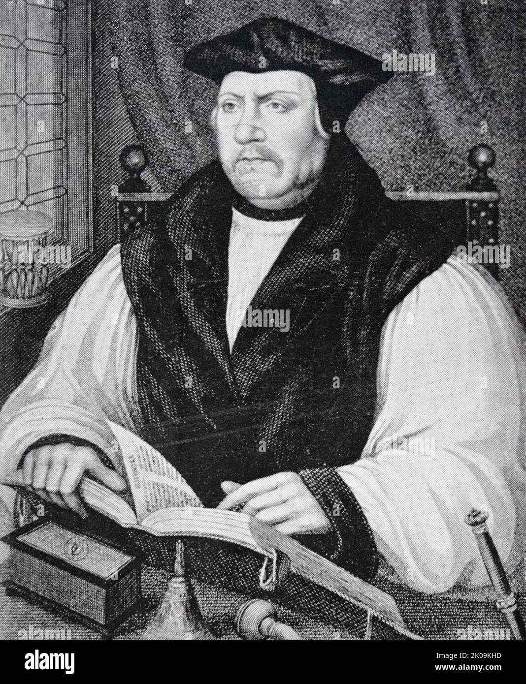 Matthew Parker (6. August 1504 - 17. Mai 1575) war ein englischer Bischof. Von 1559 bis zu seinem Tod im Jahr 1575 war er Erzbischof von Canterbury in der Kirche von England. Er war auch ein einflussreicher Theologe und wohl der Mitbegründer (mit einem früheren Erzbischof von Canterbury, Thomas Cranmer, und dem Theologen Richard Hooker) einer unverwechselbaren Tradition des anglikanischen theologischen Denkens. Stockfoto