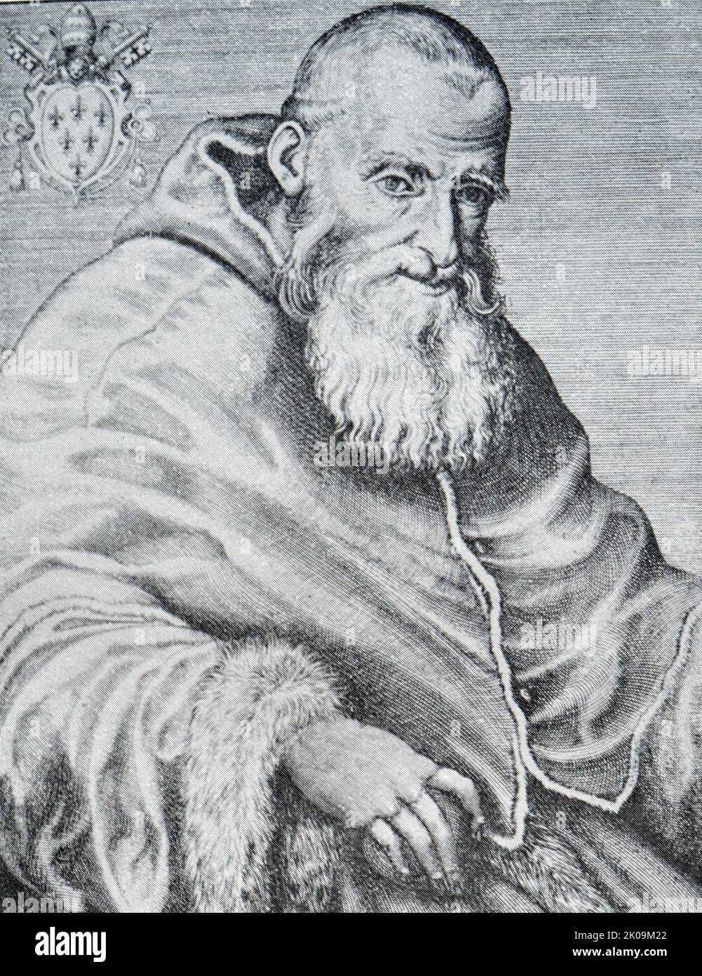 Papst Paul III. (29. Februar 1468 - 10. November 1549), geboren in Alessandro Farnese, war vom 13. Oktober 1534 bis zu seinem Tod im Jahr 1549 Oberhaupt der katholischen Kirche und Herrscher des Kirchenstaates. Stockfoto