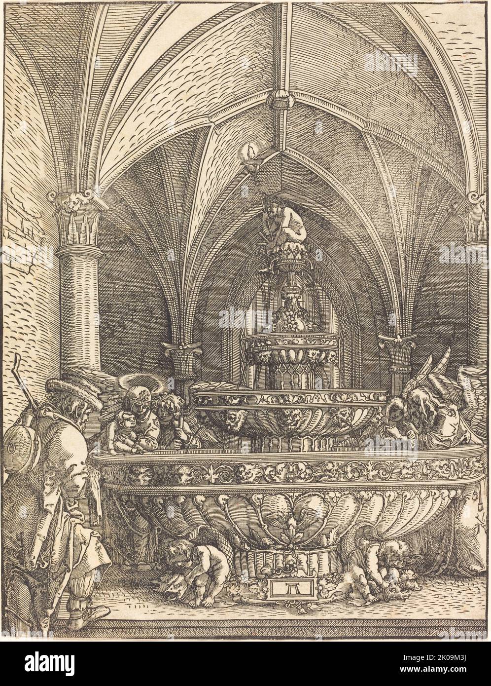 Der Rest auf der Flucht nach Ägypten an einem Brunnen, c. 1512/1515. Stockfoto