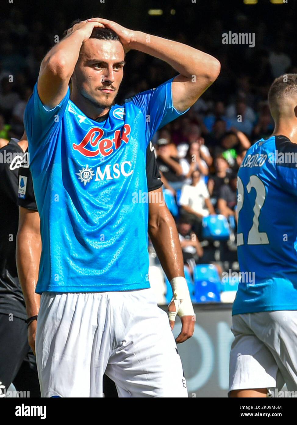 NEAPEL, ITALIEN - 10. SEPTEMBER: Matteo Politano von Neapel während der italienischen Serie Ein Spiel zwischen Neapel und Spezia im Stadio Diego Armando Maradona am 10. September 2022 in Neapel, Italien (Foto: Ciro Santangelo/Orange Picles) Stockfoto