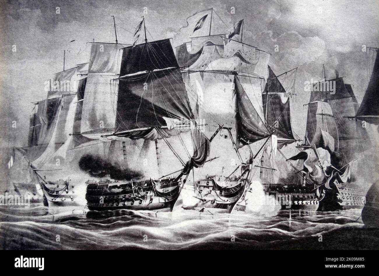 Die Schlacht von Trafalgar (21. Oktober 1805) war ein Seeeinsatz zwischen der britischen Royal Navy und den kombinierten Flotten der französischen und spanischen Marine während des Krieges der Dritten Koalition (August-Dezember 1805) der Napoleonischen Kriege (1803-1815). Stockfoto