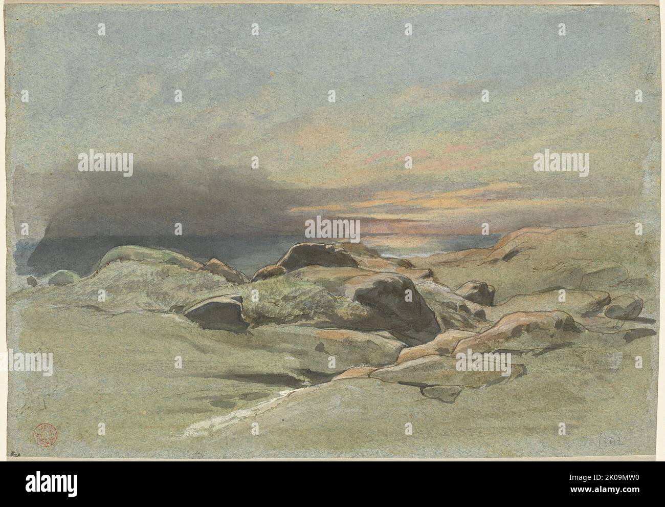 Sonnenuntergang von einer felsigen Küste, 1842. Stockfoto