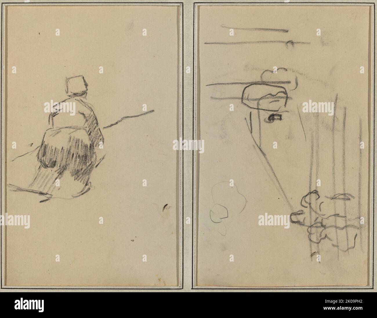 Eine bretonische Frau beim Gehen; Skizze mit Treppe [verso], 1884-1888. Stockfoto