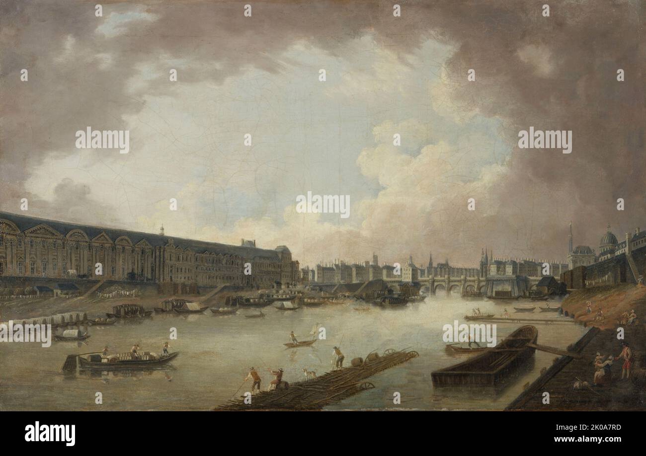 Grande Galerie, die Pont-Neuf und die Ile de la Cite, von der Pont Royal aus gesehen, c1775. Stockfoto