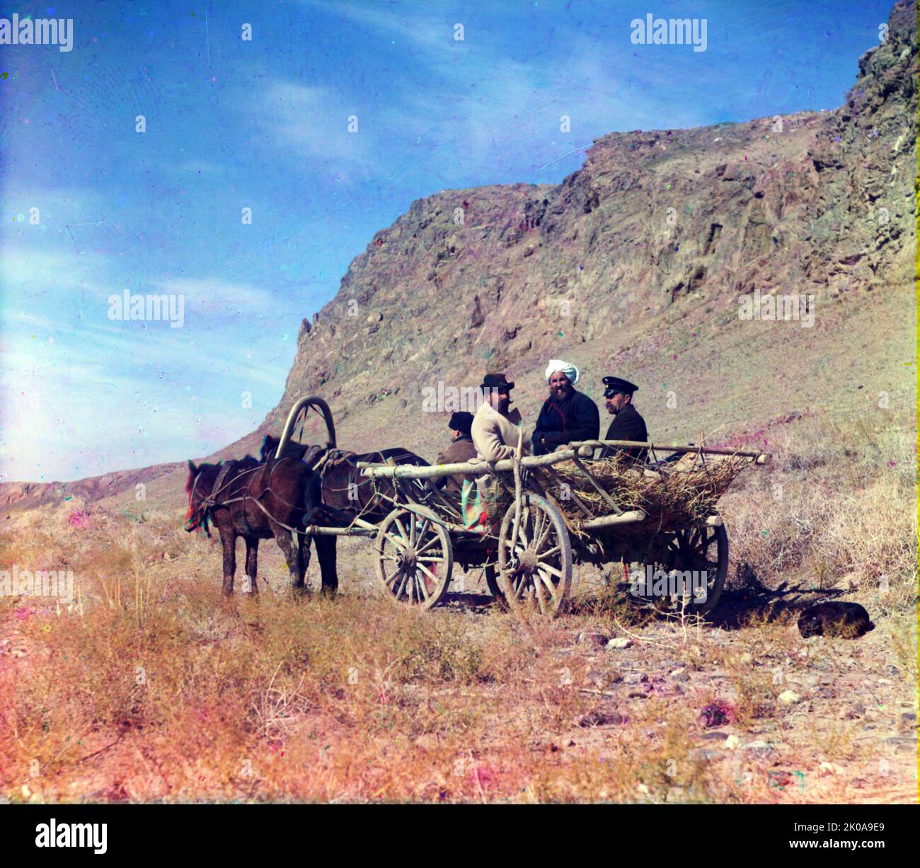 Bei der Arbeit an den Oberwegen des Syr-Darya. Golodnaia Steppe. Von Sergej Michajlowitsch Prokudin-Gorski. Veröffentlicht zwischen 1905-1915. Sergej Michajlowitsch Prokudin-Gorski (18 1863. August - 27. September 1944) war Chemiker und Fotograf des Russischen Reiches Stockfoto