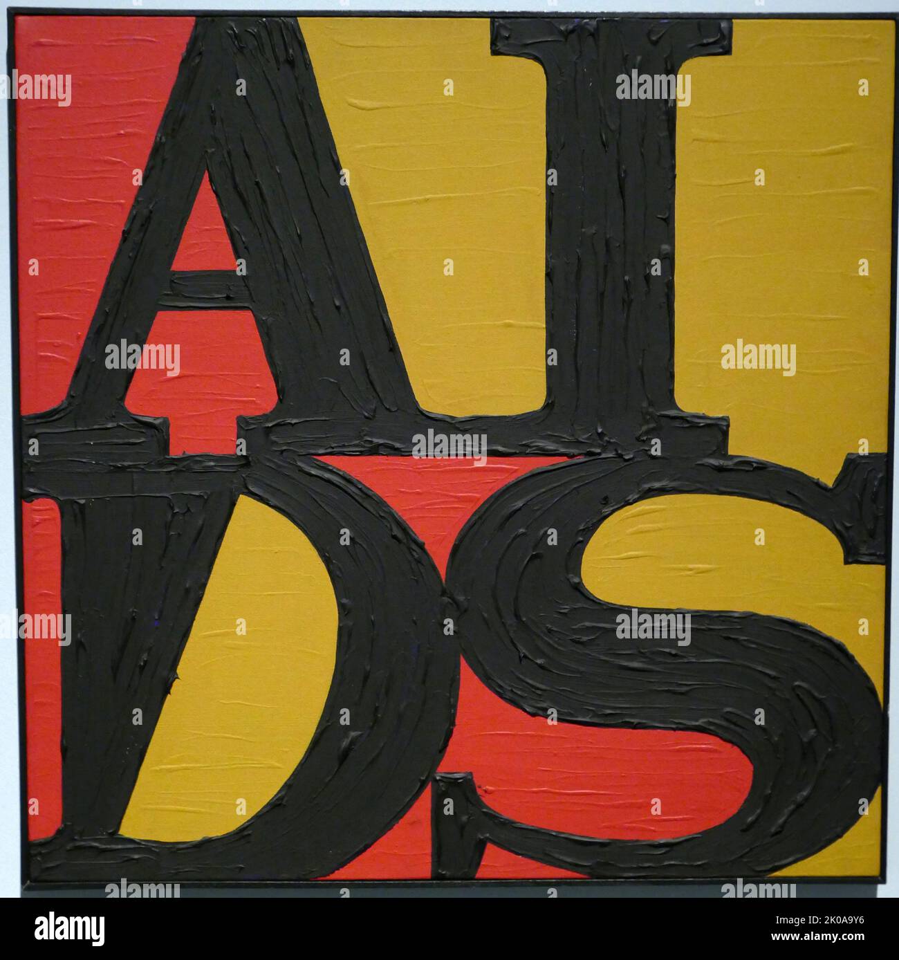 Allgemeine Idee, AIDS, 1989. Acrylmalerei auf Leinwand. Variante von einer Gruppe von Künstlern der deutschen Flagge, schwarz, rot und Gold. Es ist das Logo der Deutschen AIDS-Stiftung Stockfoto