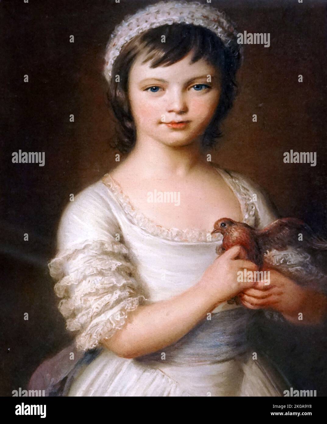 Sophia Dumergue, gemalt von Johann Zoffany. Sophia Dumergue (1768-1831) wurde in Frankreich geboren, kam aber nach London, als sie mit ihrem Vater Charles zwei oder drei Jahre alt war. Sophia heiratete nie und hielt ihr Haus für ihren Vater, als sie aufwuchs. Johan Joseph Zoffany, RA (geb. Johannes Josephus Zaufallij; 13. März 1733 - 11. November 1810) war ein deutscher neoklassizistischer Maler, der vor allem in England, Italien und Indien tätig war Stockfoto