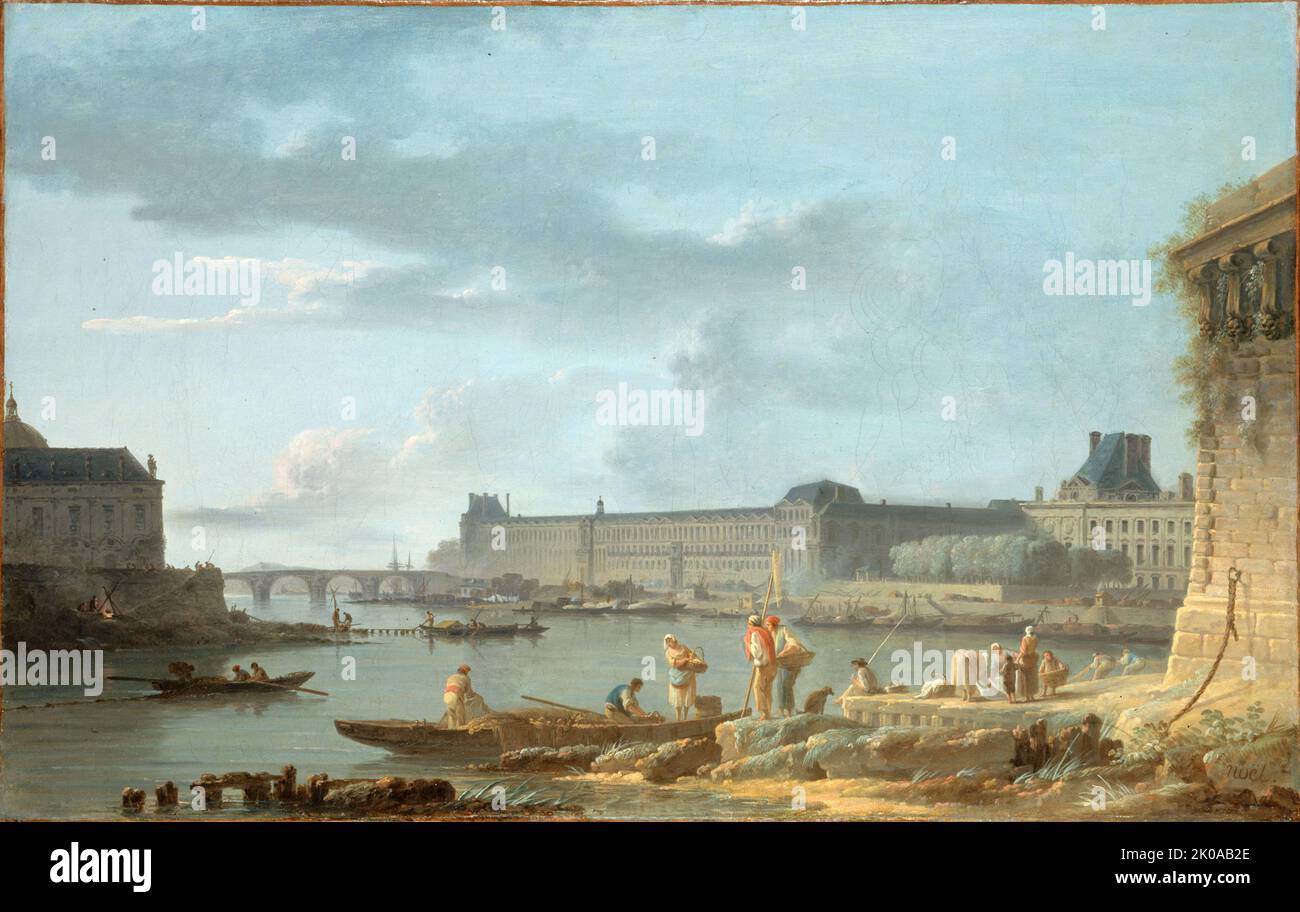 Pont Royal und der Louvre, vom Pont-Neuf-Ufer aus gesehen, c1780. Stockfoto