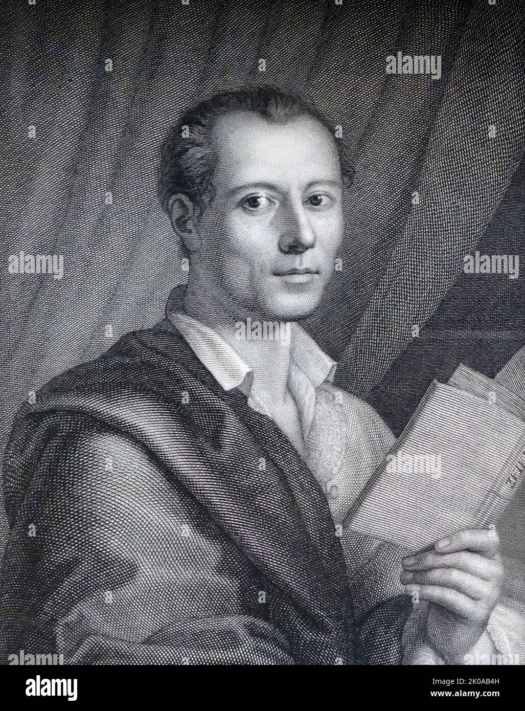 Stich von Johann Joachim Winckelmann, dem Gründungsvater der Klassischen Archäologie. Johann Joachim Winckelmann (9. Dezember 1717 - 8. Juni 1768) war ein deutscher Kunsthistoriker und Archäologe Stockfoto