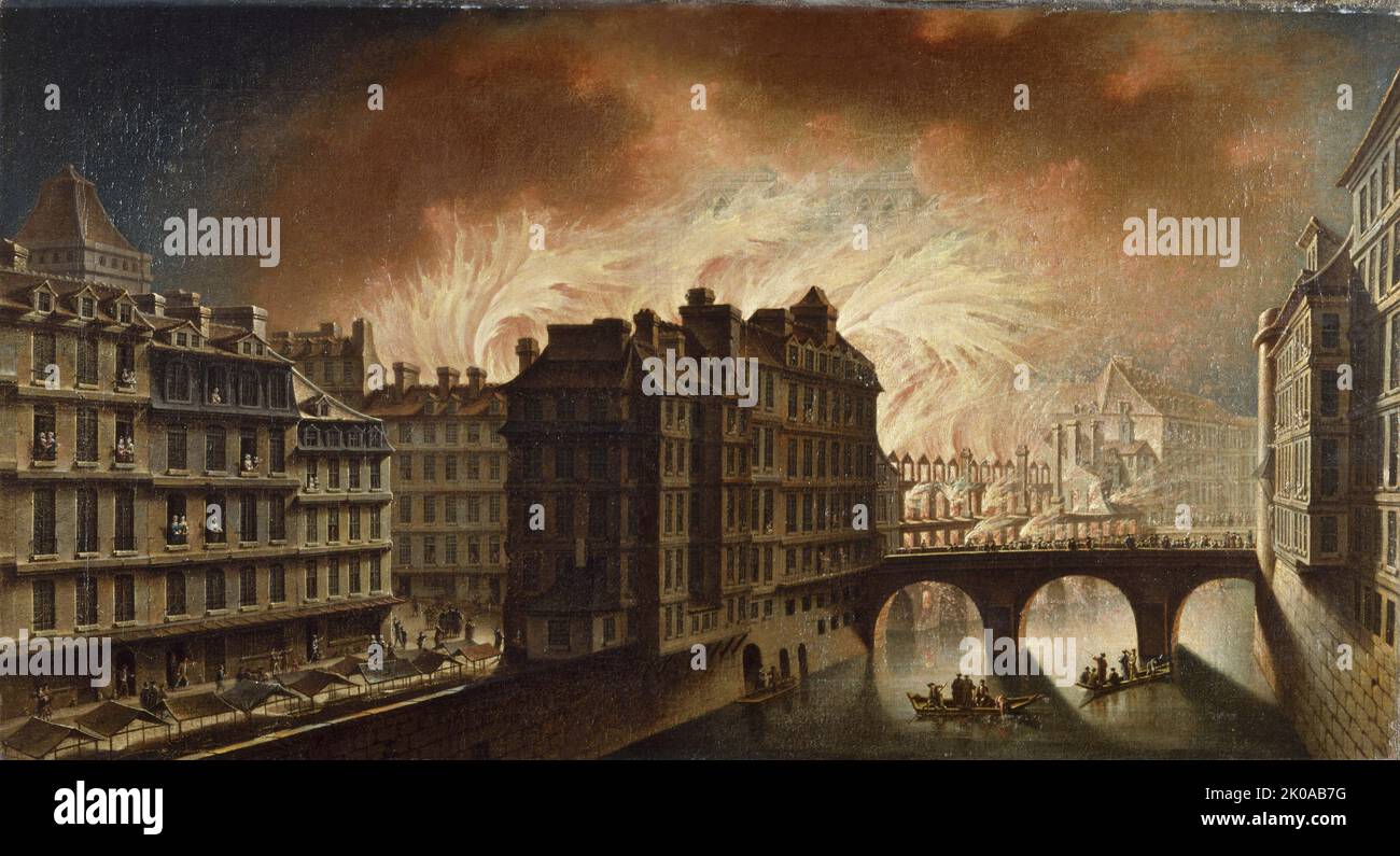 Feuer im Hotel-Dieu 1772, c1772. Stockfoto