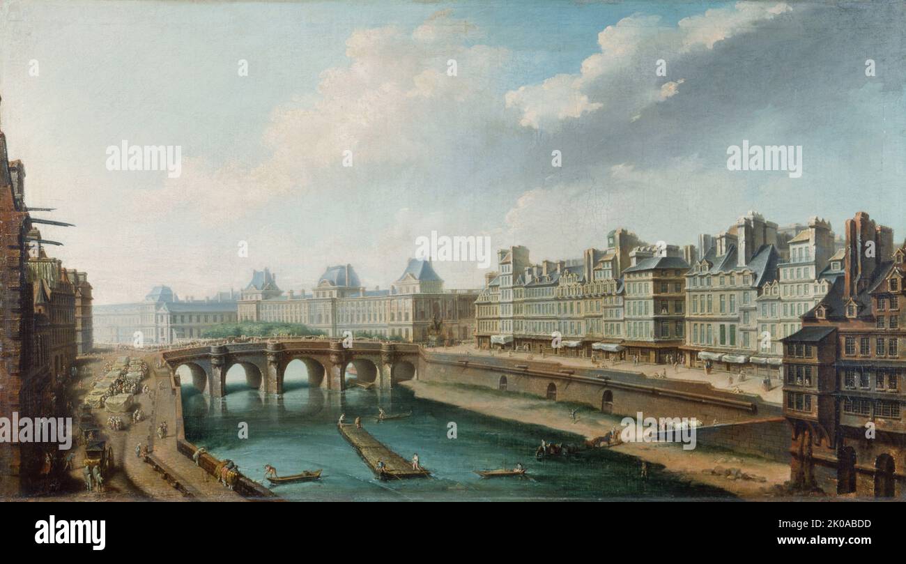 Louvre, Pont-Neuf und Quai des Orfevres, vom Quai des Grands-Augustins aus gesehen, c1760. Stockfoto