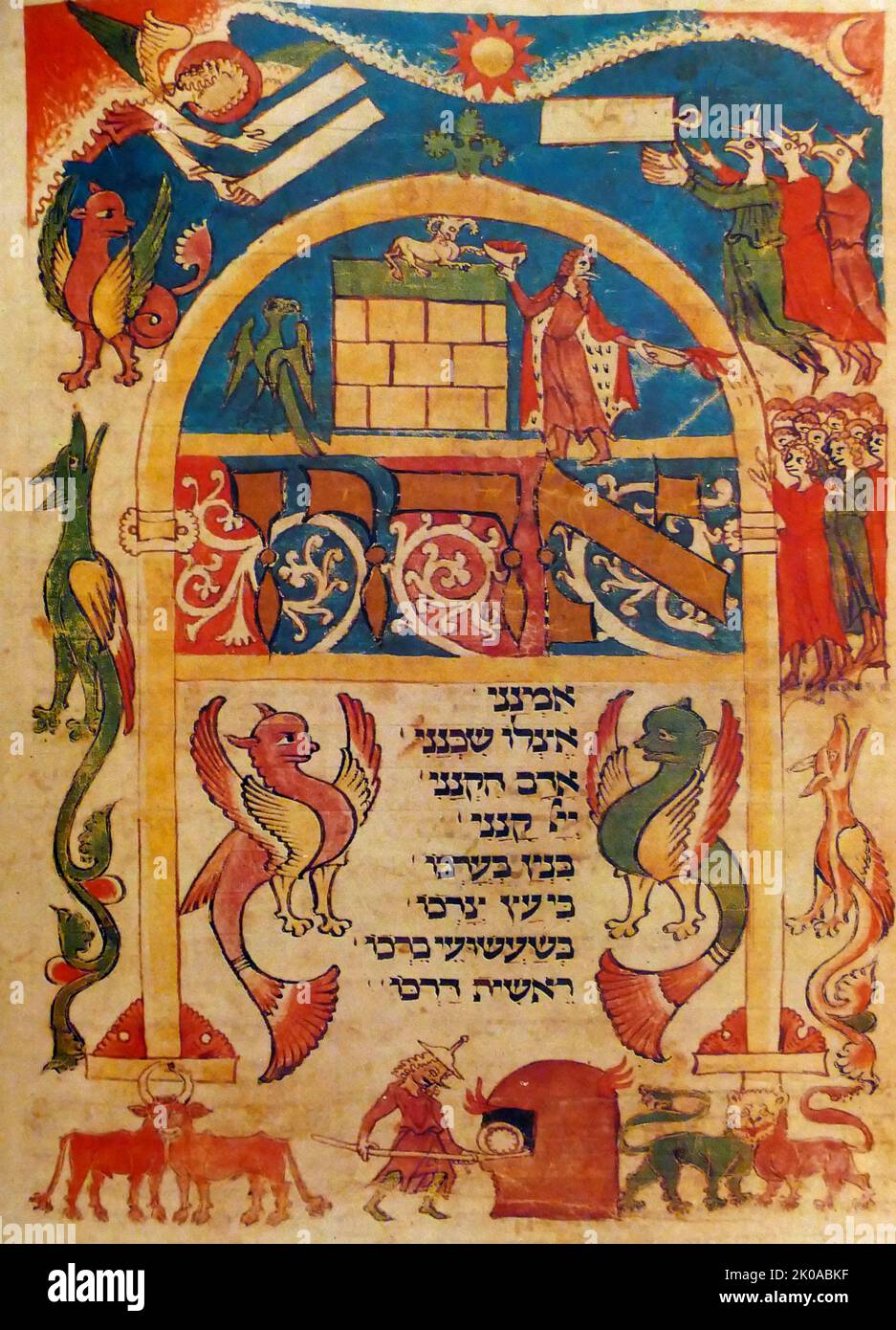 Eine Seite aus dem Laud Mahzor für Shavuot (das Fest der Wochen). Süddeutschland, 13.. Jahrhundert Stockfoto