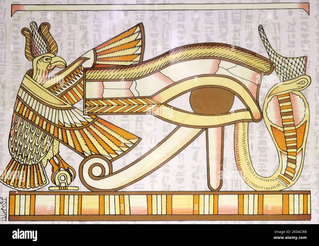 Wadjet-Auge (Wedjat, Uadjet und Udjo). Wadjet galt als Matron und Beschützer des Unterägyptischen und nach der Vereinigung mit Oberägypten als gemeinsamer Beschützer und Schutzpatron ganz Ägyptens Stockfoto