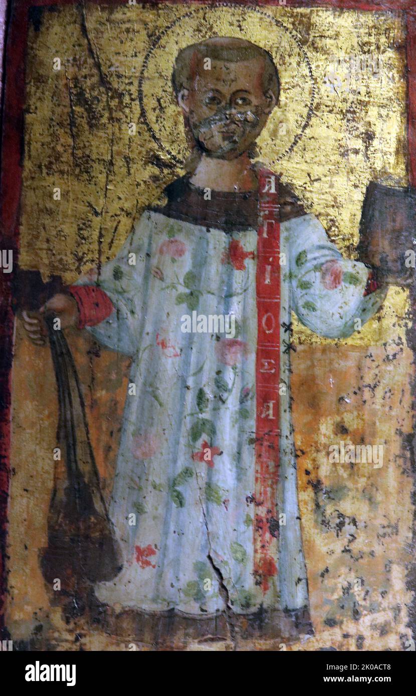 Koptische christliche Ikone des hl. Stephanus, des ersten christlichen Märtyrers. Ägyptisch Stockfoto