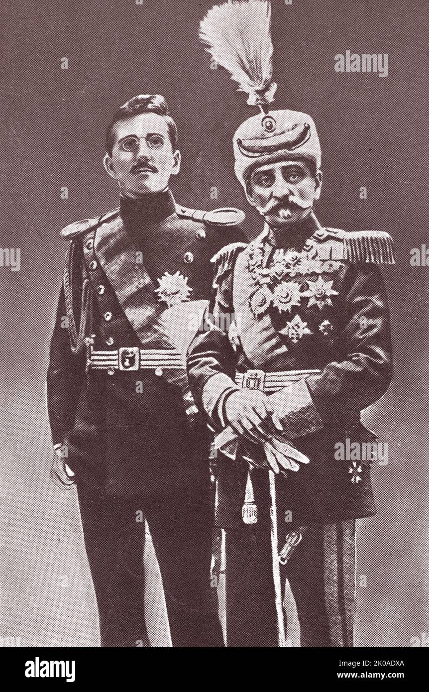Peter I., König von Serbien mit seinem Sohn, Kronprinz Alexander, 1914 Stockfoto