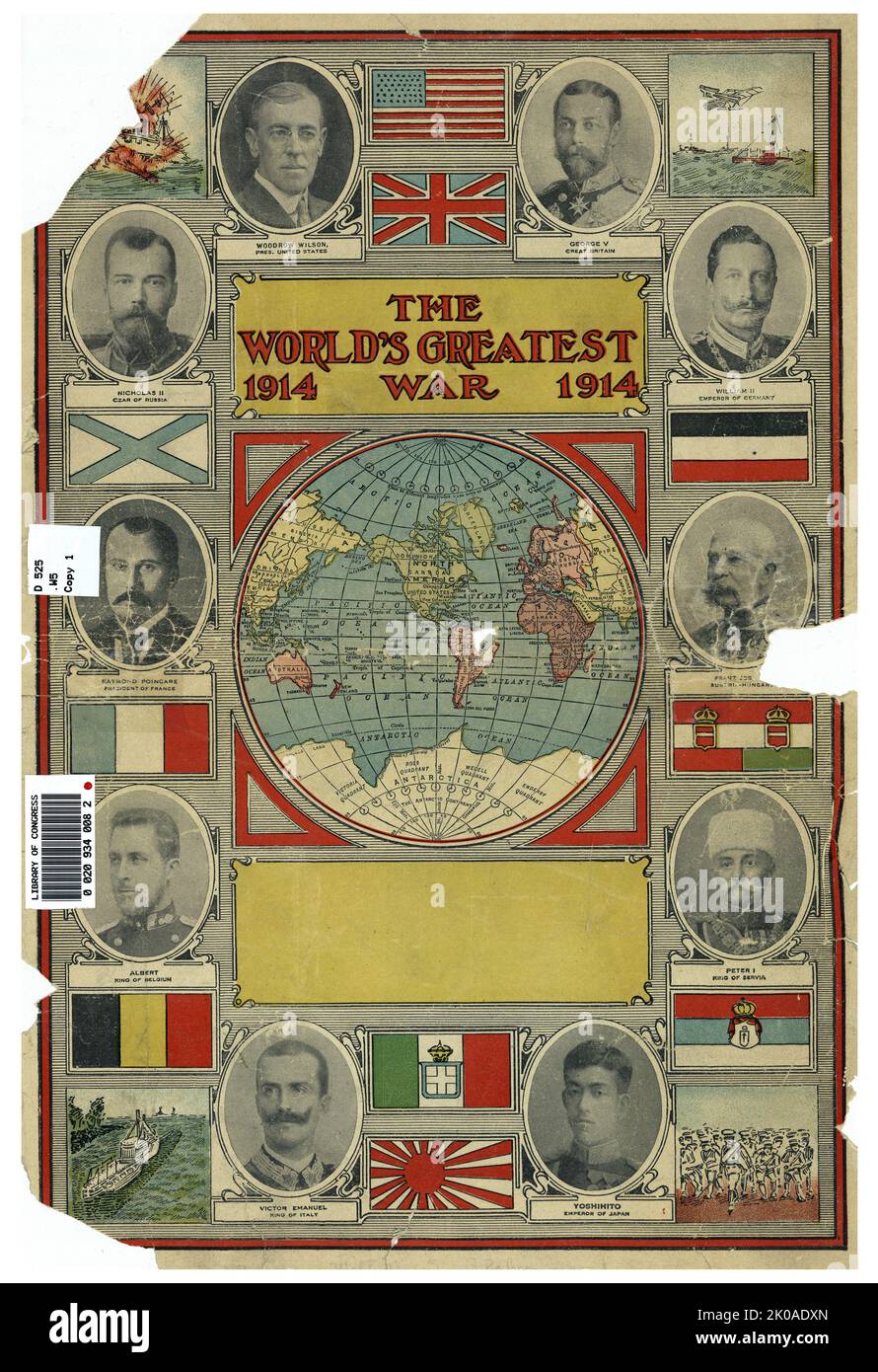 Protagonisten und Flaggen des Ersten Weltkriegs. 1914 Magazindeckel Stockfoto