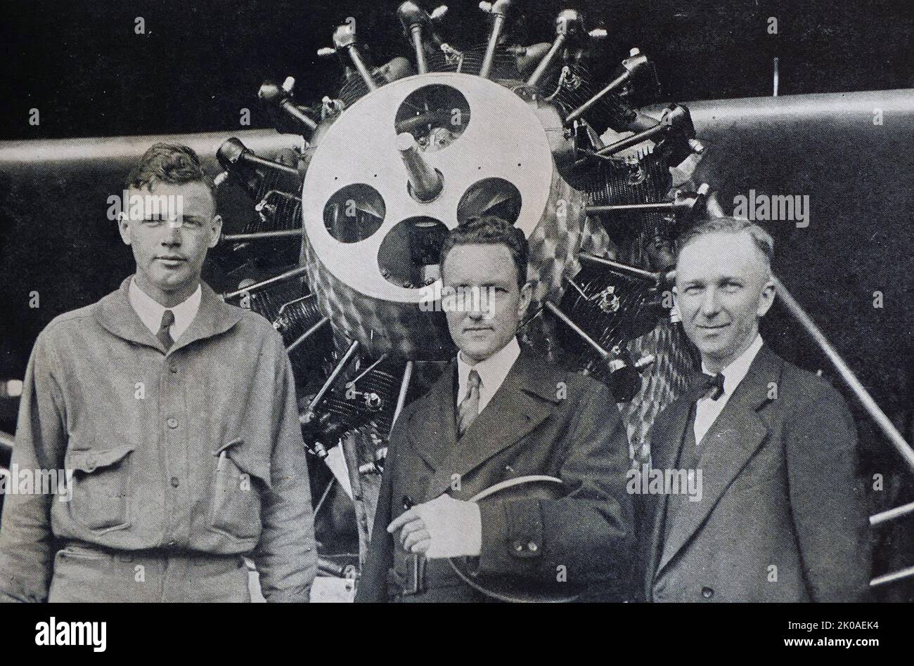 Drei berühmte "Erstlinge" in den Annalen der Luftfahrt: Charles Lindbergh, der zuerst von New York nach Paris flog; Richard Byrd, der zuerst zum Nordpol flog; Clarence Chamberlin, der erste, der von New York nach Deutschland flog. 1931 Stockfoto