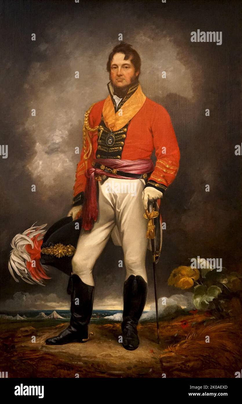 Generalleutnant Sir William Cockburn, 1816 (Öl auf Leinwand). Sir William Cockburn (1768-1835) wurde in der Schlacht von Quebec von Wolfe verletzt und wurde danach Generalquartermeister der Streitkräfte. Von Thomas Barker aus Bath, (1769-1847) Stockfoto