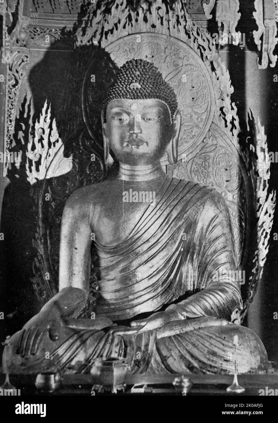 Höhe: 2,69m. Hauptbild des Buseok-sa Tempels in der Stadt Yeongju, Gyeongsang-Bukdo Region. Aus der Zeit des Königreichs Koryo (Goreyo) (Goreyo) (918 - 1392) Stockfoto