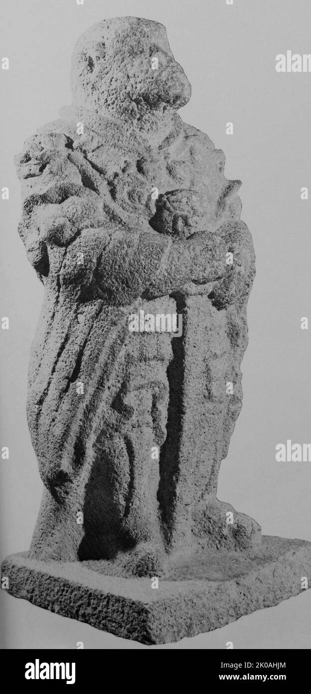 Tierkreis Figur des Affen aus dem 8.. Jahrhundert Unified Silla, Korea. Aus Granit. Aus der Zeit von Unified Silla (668 - 935) Stockfoto