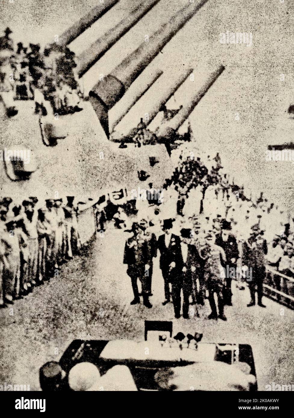 Am 2.. September unterzeichnen japanische Vertreter einen Übergabebrief auf der USS Missouri in der Bucht von Tokio. Stockfoto