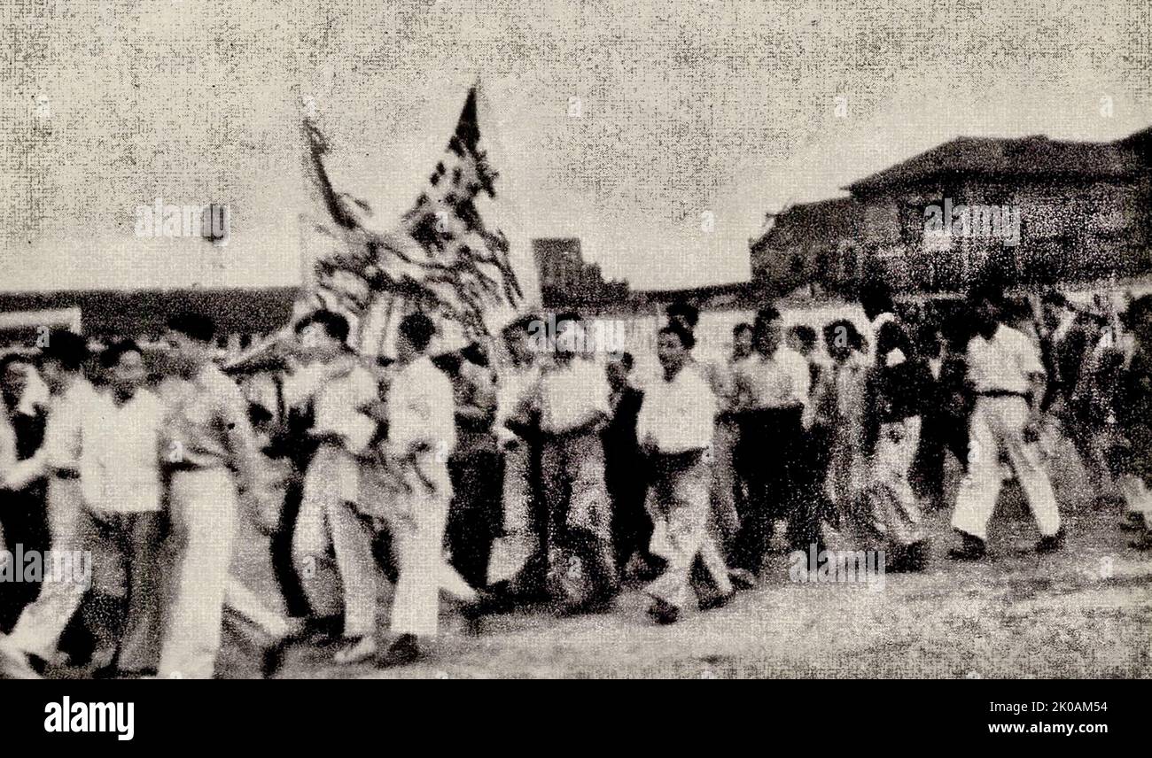 Prokommunistischer Studentenprotest. Während des chinesischen Bürgerkrieges. Stockfoto