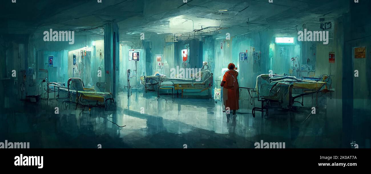 Düstere Krankenhaus Albtraum Illustration. Computer generierte digitale Kunst Stockfoto
