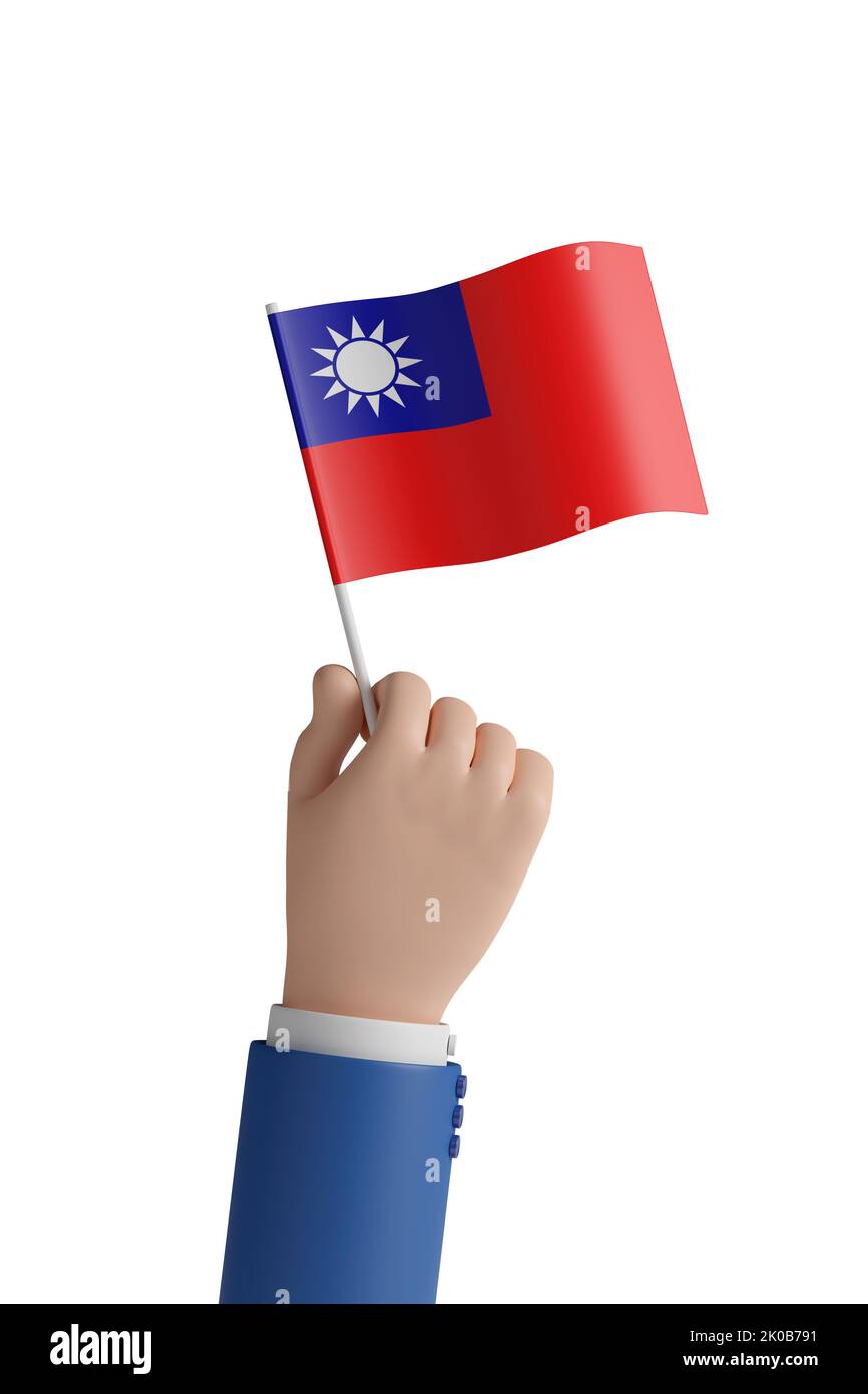 Cartoon Hand mit der Flagge der Republik China isoliert auf weißem Hintergrund. 3D Abbildung. Stockfoto