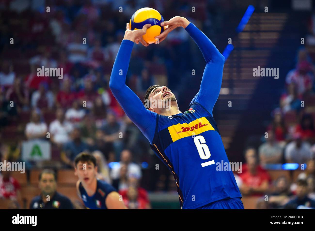 Katowice. 10. September 2022. Simone Giannelli aus Italien tritt am 10. September 2022 im Halbfinale zwischen Italien und Slowenien bei der Volleyball-Weltmeisterschaft der Männer 2022 in Katowice, Polen, an. Quelle: Lukasz Laskowski/Xinhua/Alamy Live News Stockfoto