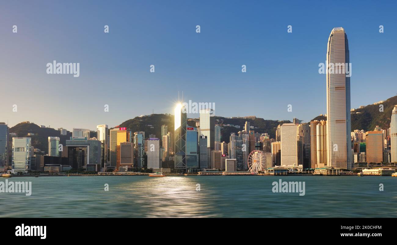 Panorama des Victoria Harbour von Hong Kong City Stockfoto