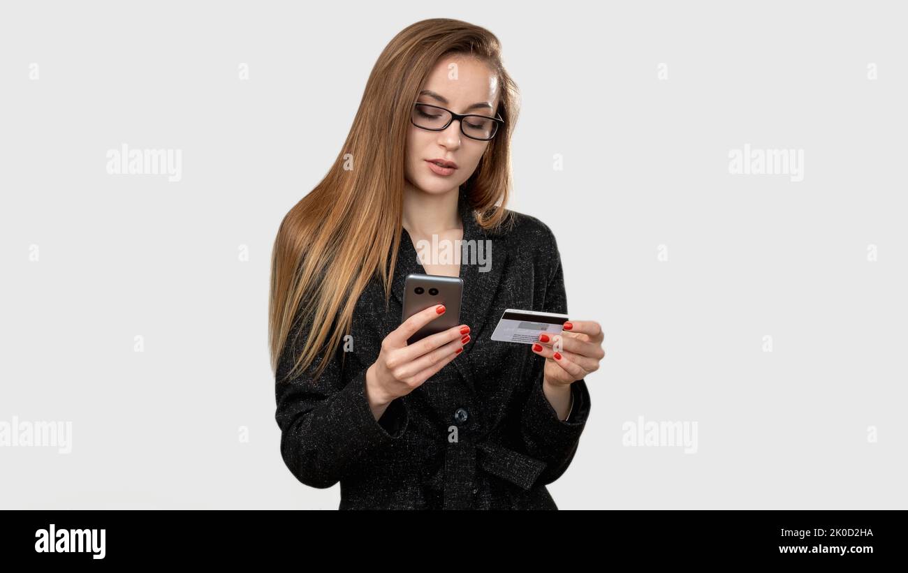 Mobile Banking Online-Transaktion Geschäft Frau Stockfoto