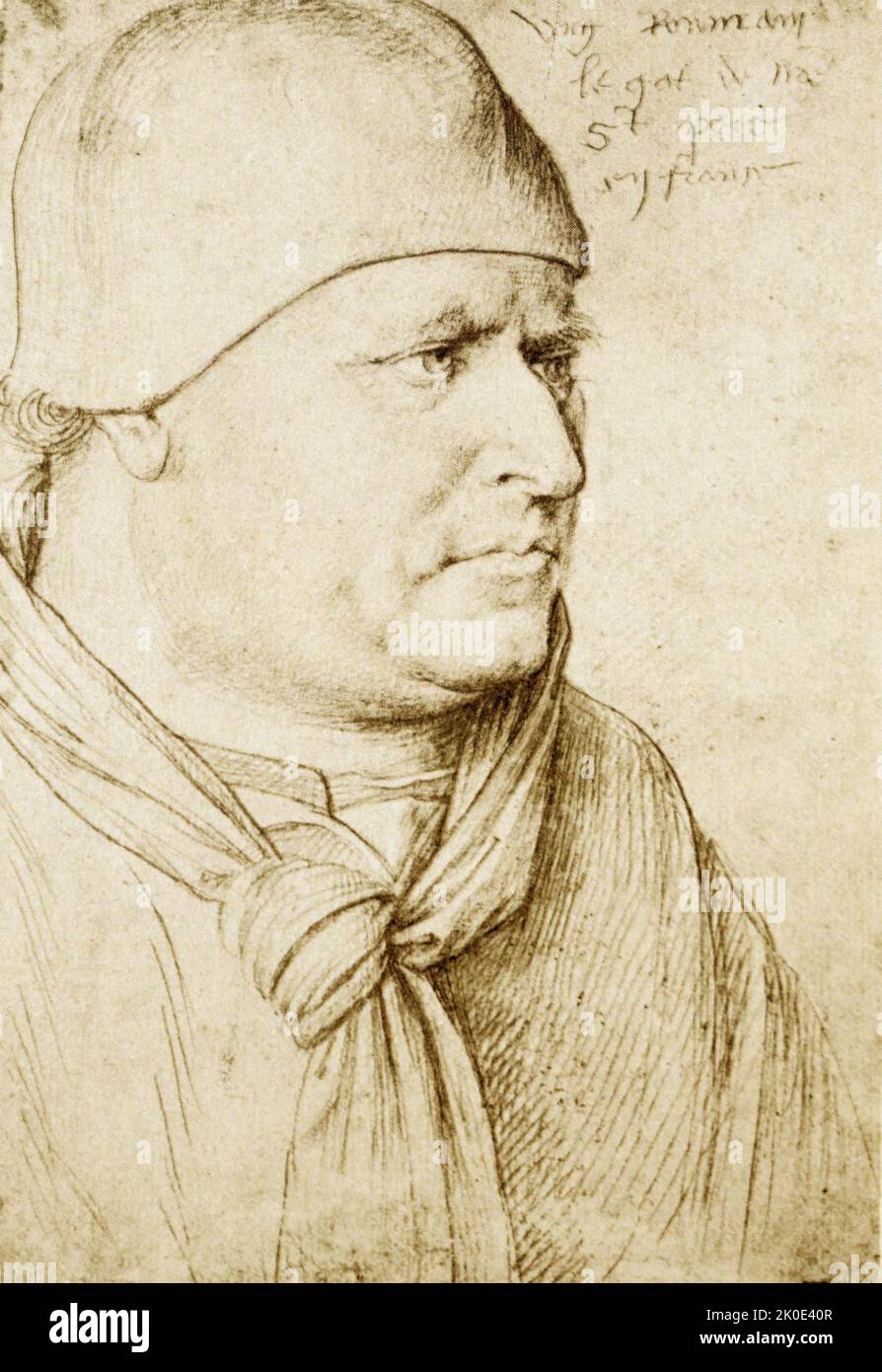 Jean (oder Jehan) Fouquet (ca. 1420-1481) war ein französischer Maler und Miniaturist. Er ist ein Meister der Tafelmalerei und der Buchmalerei und der scheinbare Erfinder der Porträtminiatur und gilt als einer der wichtigsten Maler aus der Zeit zwischen der Spätgotik und der Frühen Renaissance. Stockfoto