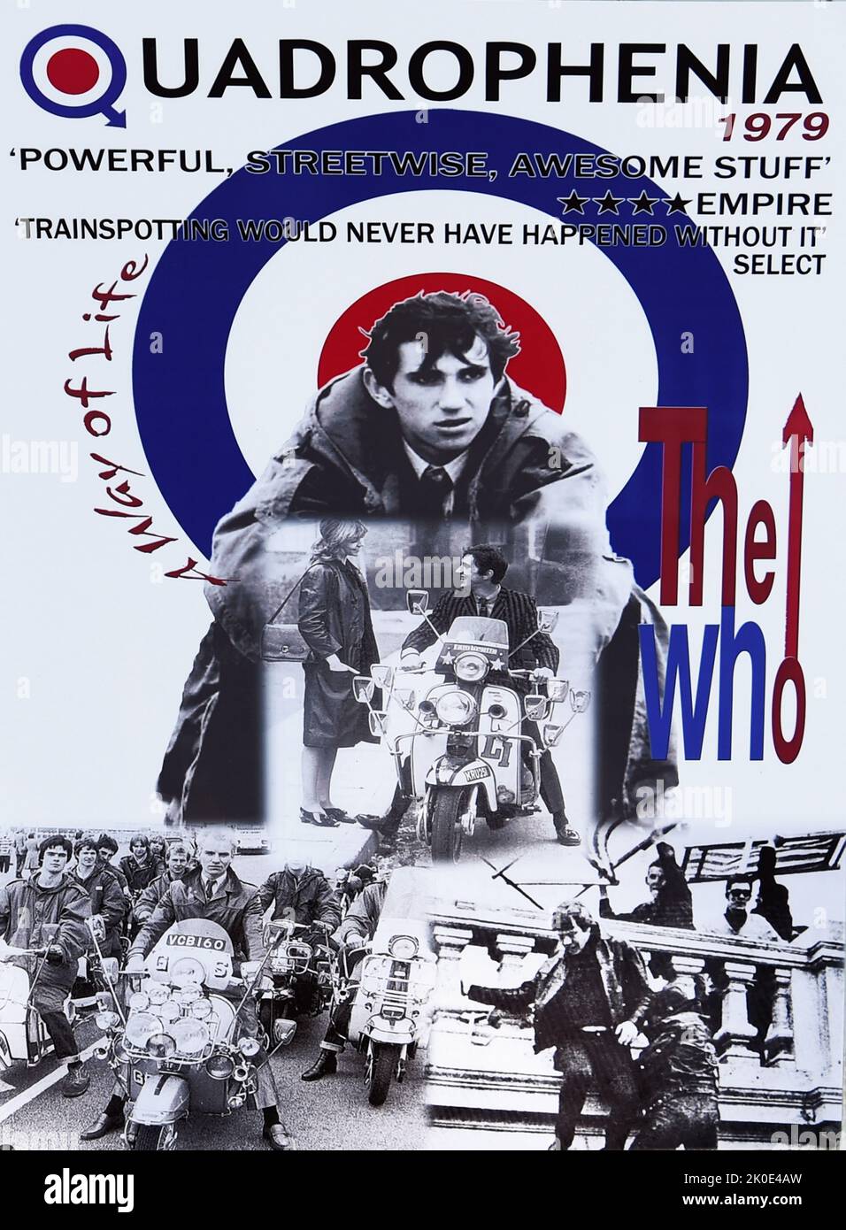 Quadrophenia ist das sechste Studioalbum der englischen Rockband The Who, das am 26. Oktober 1973 von Track Records als Doppelalbum veröffentlicht wurde. Es ist die zweite Rockoper der Gruppe. Die Geschichte, die 1965 in London und Brighton spielt, folgt einem jungen Mod namens Jimmy und seiner Suche nach Selbstwert und Bedeutung. Stockfoto
