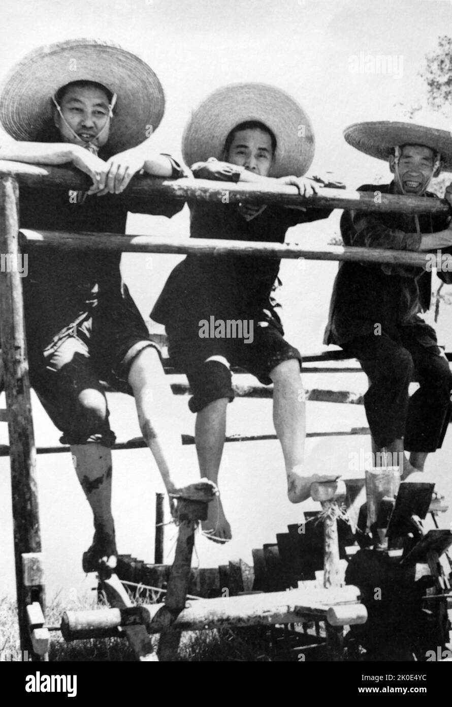 Im Juli 1970 nahm Hua Guofeng, der erste Sekretär des Hunan-Komitees der CPC, an landwirtschaftlichen Arbeiten in der Brigade Gaoqiao der Gemeinde Dongtundu in den Vororten der Stadt Changsha Teil. Hua Guofeng (1921 - 2008) war ein chinesischer Politiker, der als Vorsitzender der Kommunistischen Partei Chinas und Premierminister der Volksrepublik China diente. Der designierte Nachfolger von Mao Zedong Stockfoto