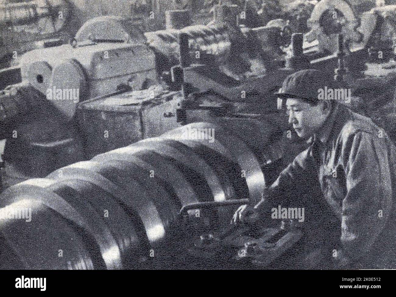 Gapti Jegapso Werkzeugmaschinenarbeitsplatz für die Produktion von Zubehör und Teilen. Nordkorea 1962. Stockfoto