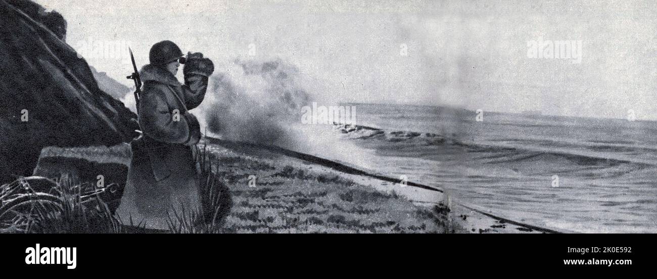 Propagandafoto des nordkoreanischen Militärs, das sich darauf vorbereitet, den Staat gegen Invasion oder Angriff zu verteidigen. 1963. Stockfoto