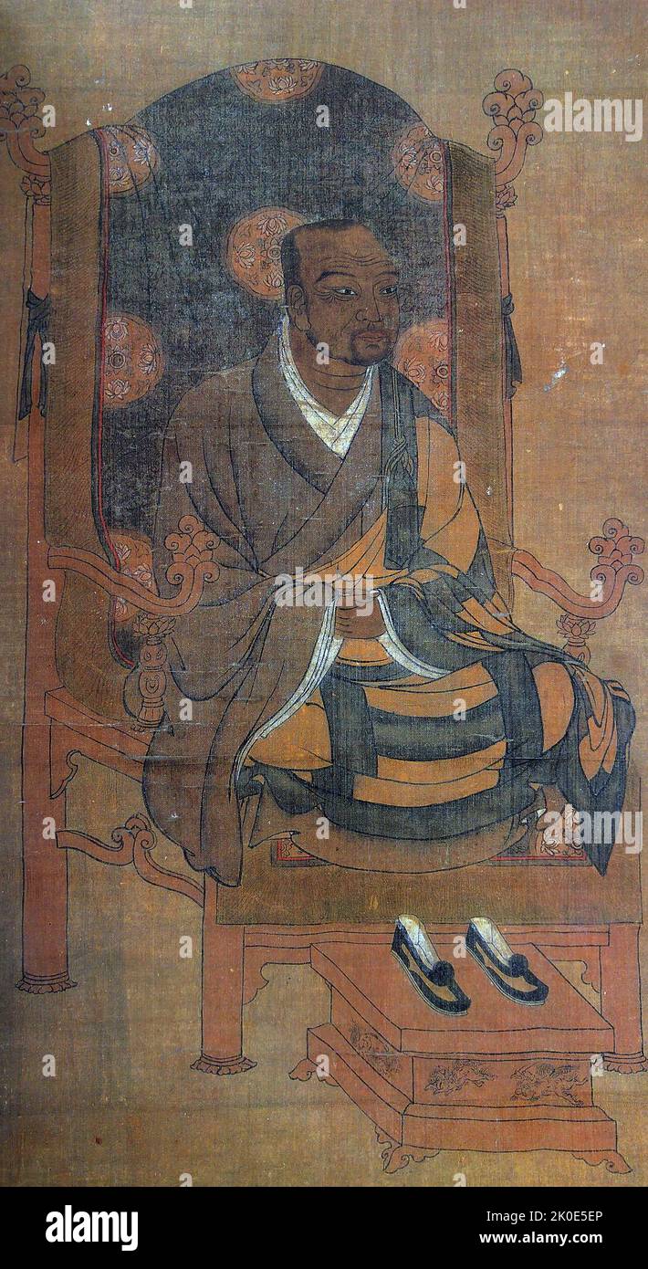 Won Hyo (617 - 686) war einer der führenden Denker, Schriftsteller und Autor der koreanischen buddhistischen Tradition. Die Essenz-Funktion, ein Schlüsselbegriff des ostasiatischen Buddhismus und insbesondere des koreanischen Buddhismus, wurde in der synkretischen Philosophie und Weltanschauung von Wonhyo verfeinert. Stockfoto