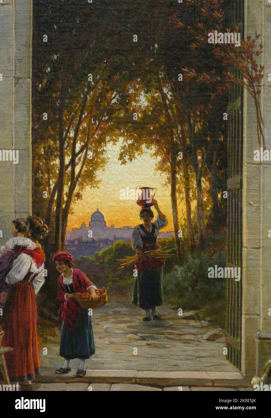 Sonnenuntergang durch ein Tor. Von Hermann David Salomon Corrodi (1844 - 1905) Italienischer Maler von Landschaften und orientalistischen Szenen. Stockfoto