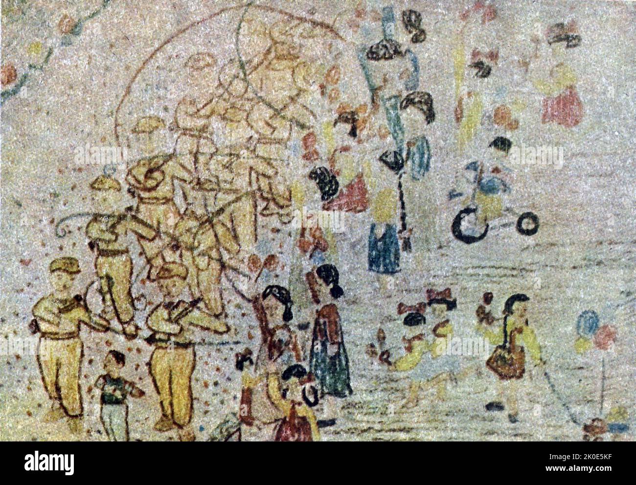 Nordkoreanische Kunst: Es lebe die Volksarmee! Von Kang Ryeo-ae, 11 Jahre alt, Cheolsan Middle School in Wonsan-si, 1963. Stockfoto