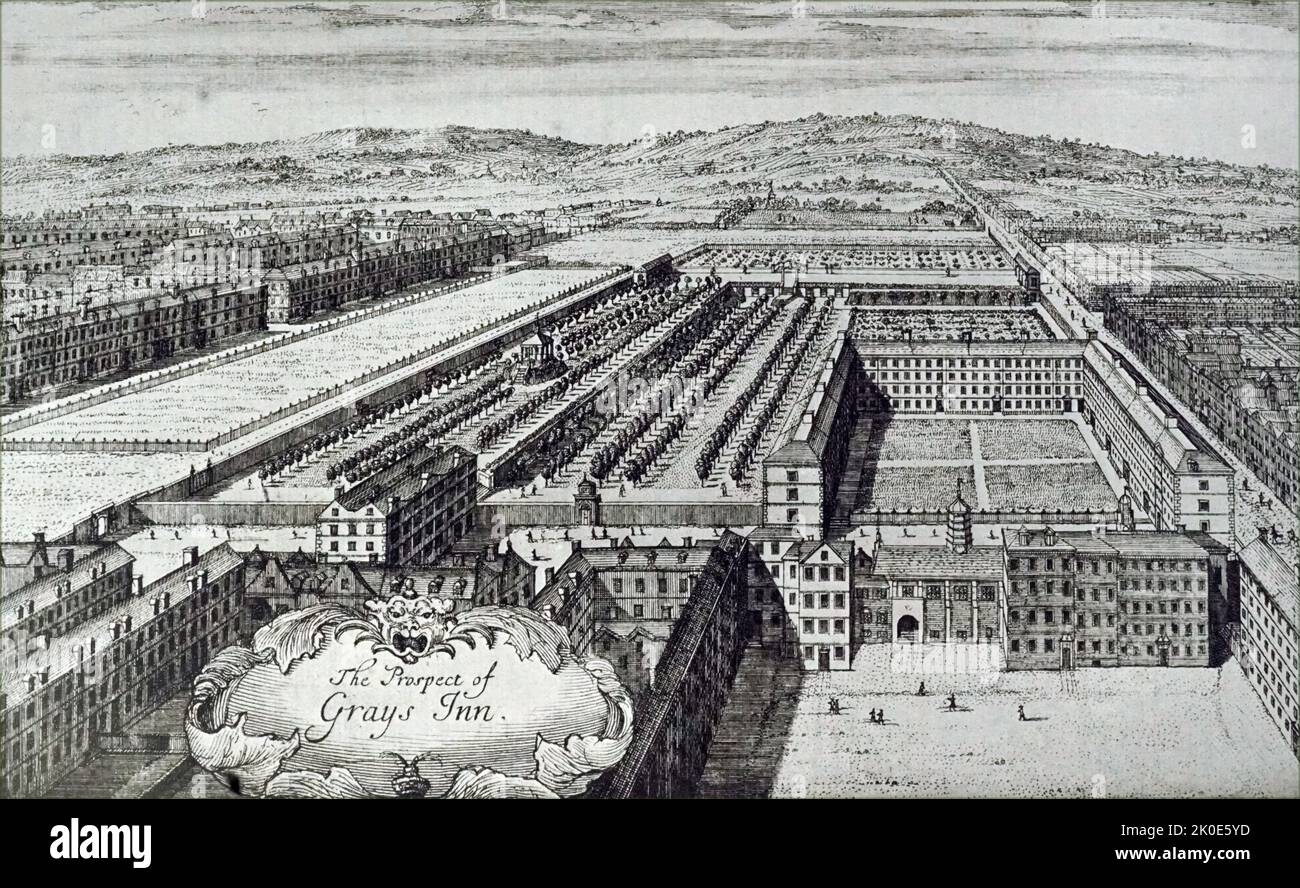 18. Jahrhundert Stich von Gray's Inn in London, England, 1755. Stockfoto