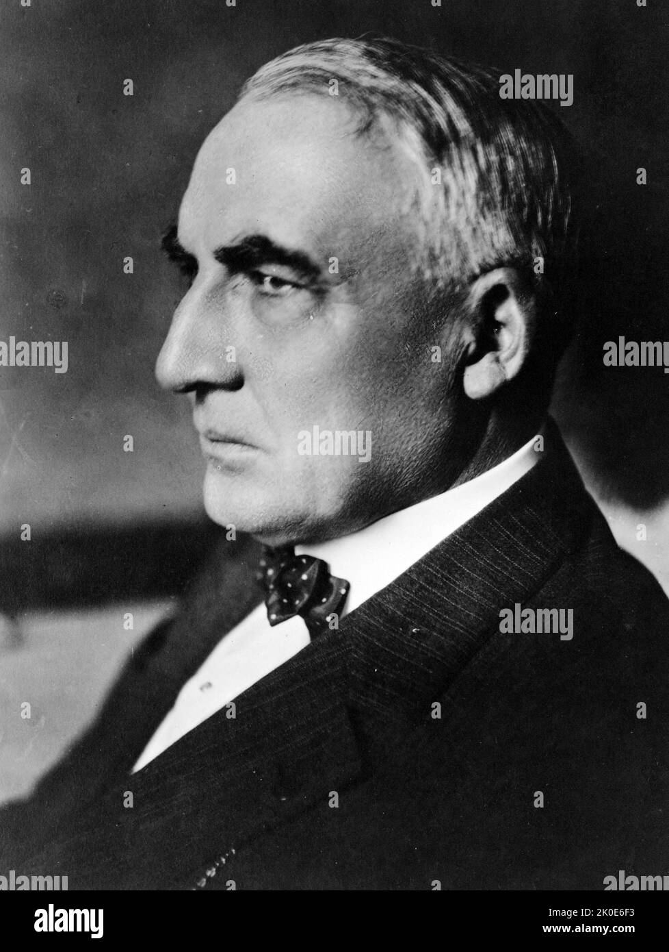 Warren Gamaliel Harding (2. November 1865 - 2. August 1923) war der Präsident der Vereinigten Staaten von 29. und diente von 1921 bis zu seinem Tod im Jahr 1923. Ein Mitglied der Republikanischen Partei. Stockfoto