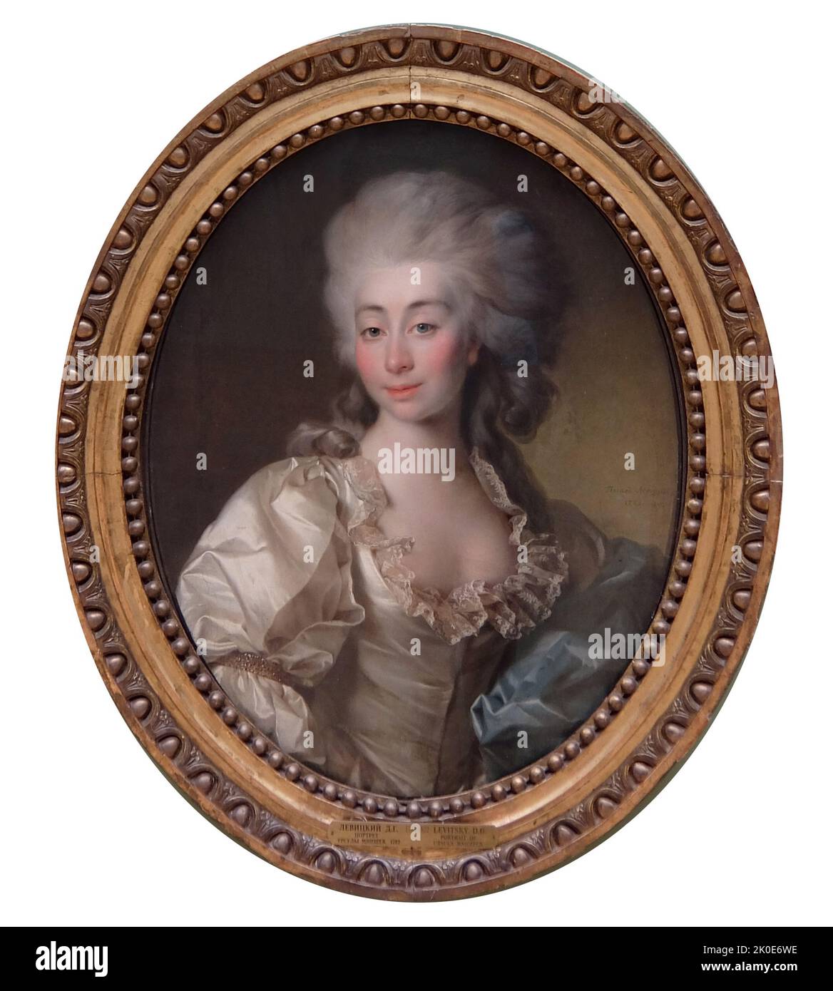 Porträt der Gräfin Ursula Mniszek von Dmitri Grigoriewitsch Levitsky. 1782. Dmitri Grigorjewitsch Levitski (1735. Mai - 17. April 1822) war ein russischer kaiserlicher Künstler und Porträtmaler Saporoschischer Kosakenabstammung. Stockfoto