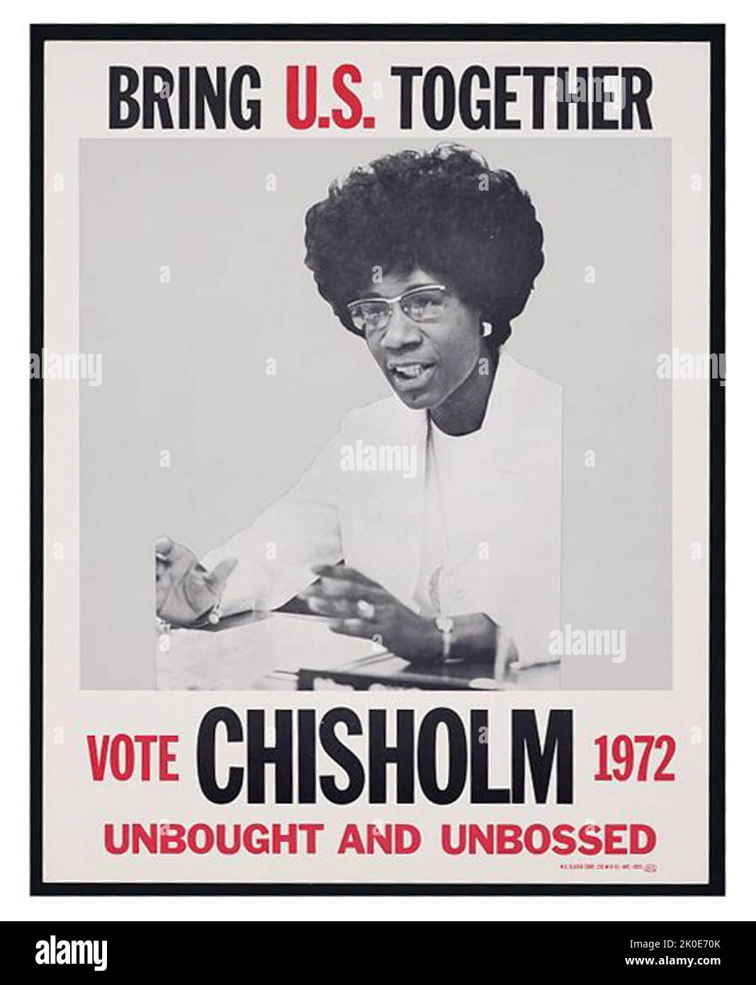 Shirley Anita Chisholm (1924 - 2005) amerikanische Politikerin. 1968 wurde sie die erste schwarze Frau, die in den Kongress der Vereinigten Staaten gewählt wurde. Bei den Präsidentschaftswahlen in den Vereinigten Staaten von 1972 war sie die erste schwarze Kandidatin, die für die Nominierung einer großen Partei für die Präsidentin der Vereinigten Staaten kandidierte, und die erste Frau, die für die Präsidentschaftsnominierung der Demokratischen Partei kandidierte. Stockfoto