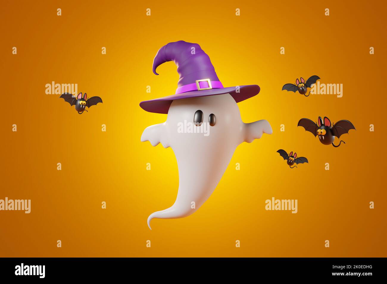 Halloween Geister und Fledermäuse. 3D Abbildung Stockfoto