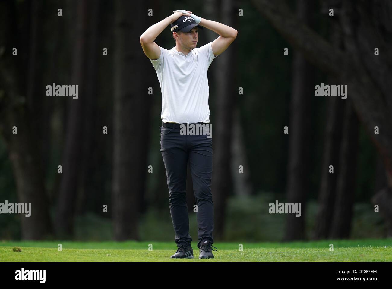 Matthew Jordan reagiert am vierten Tag der BMW PGA Championship im Wentworth Golf Club, Virginia Water, auf den 13.. Bilddatum: Sonntag, 11. September 2022. Stockfoto