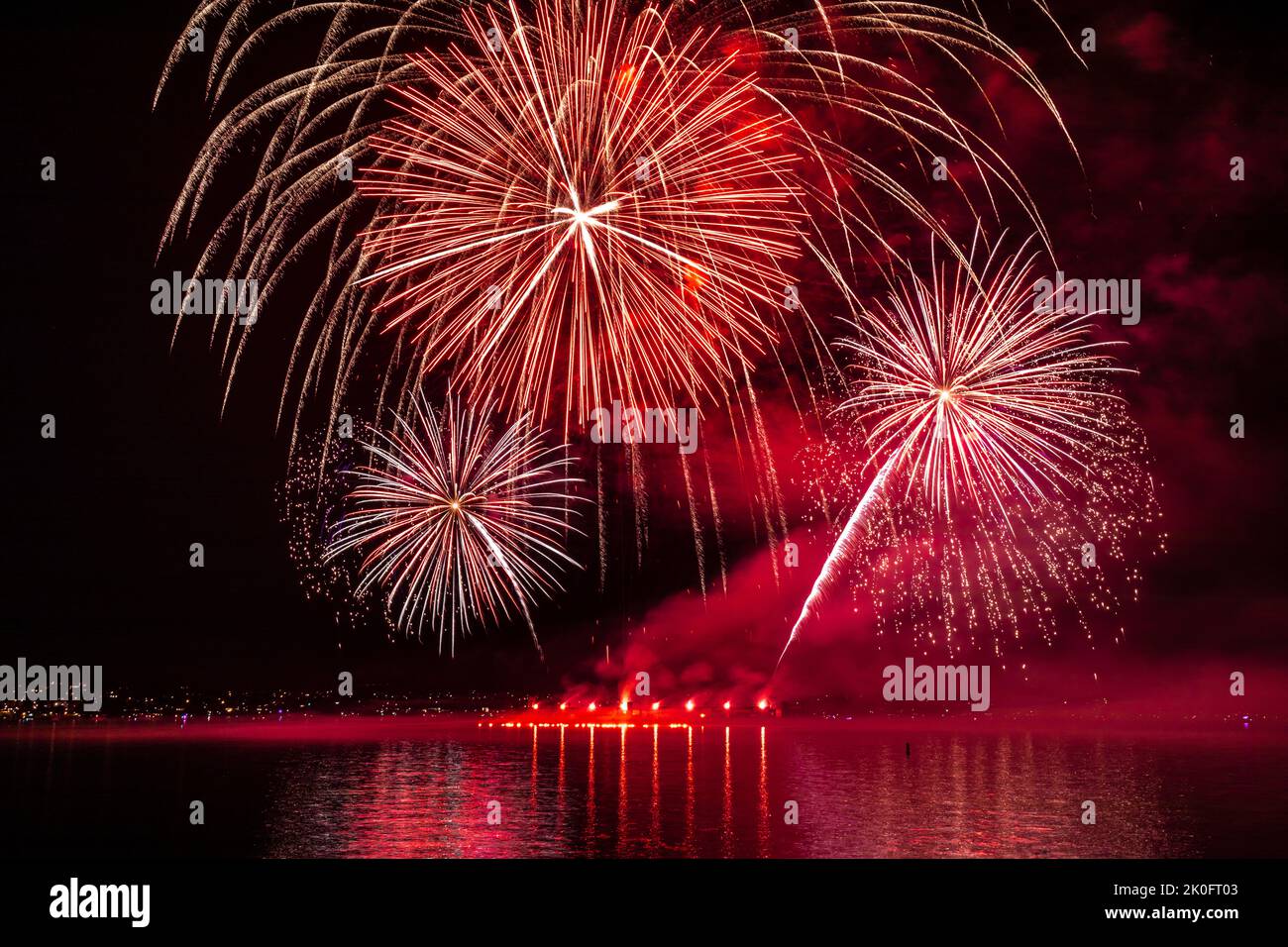 Feier des Lichtfeuerwerks an der English Bay in Vancouver, Kanada Stockfoto