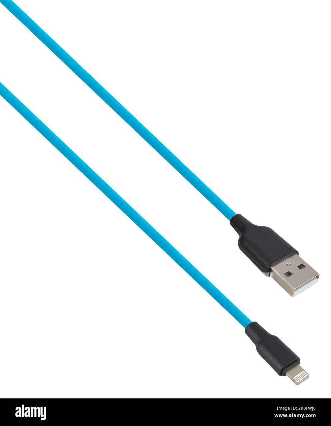 Kabel mit USB- und Lightning-Anschluss, isoliert auf weißem Hintergrund Stockfoto