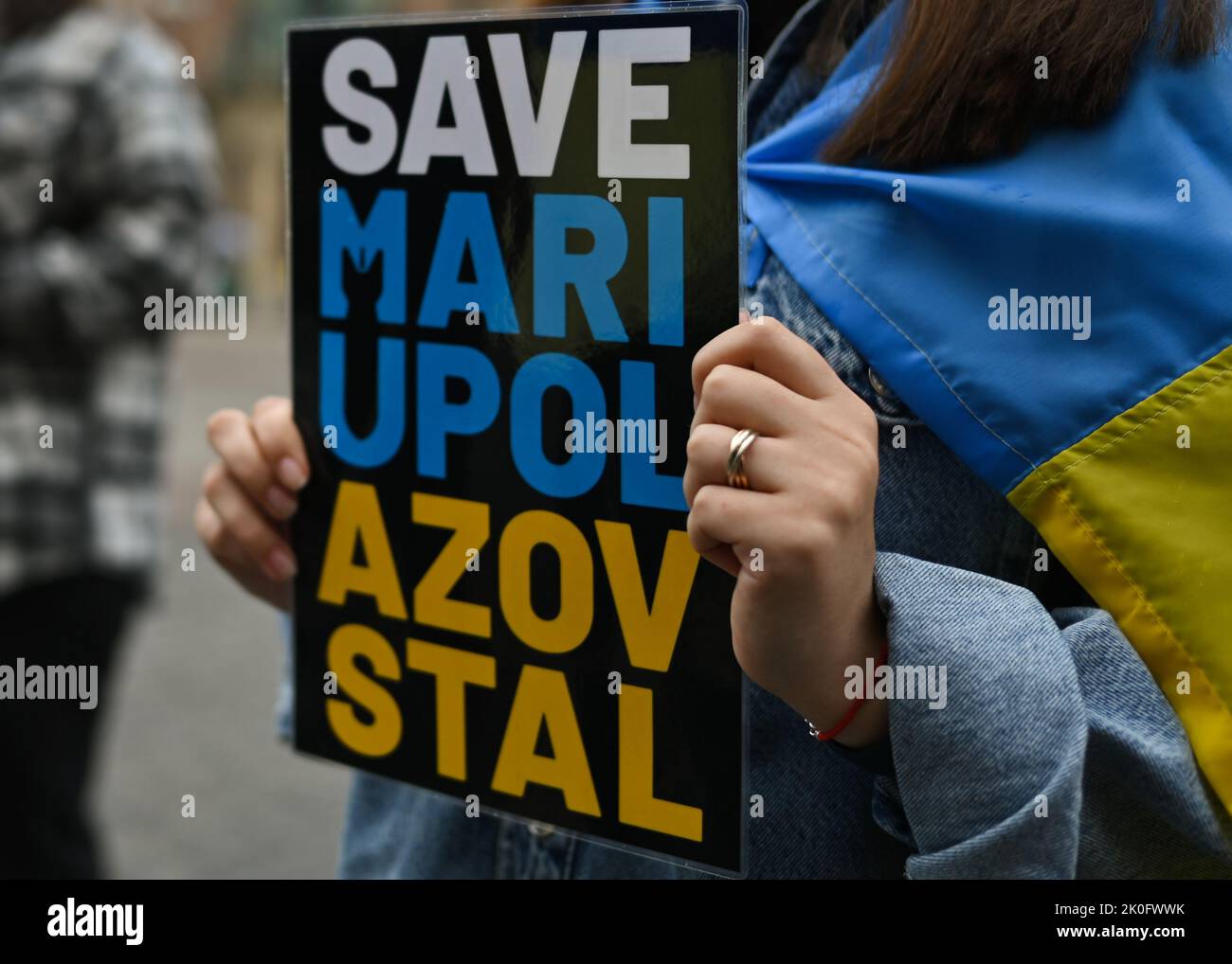 KRAKAU, POLEN. 11. September 2022. Mitglieder der ukrainischen Diasphora, die während der „200 Tage des Terrors“-Proteste in Krakau am 200.. Tag der russischen Invasion in der Ukraine gesehen wurden. Kredit: ASWphoto/Alamy Live Nachrichten Stockfoto