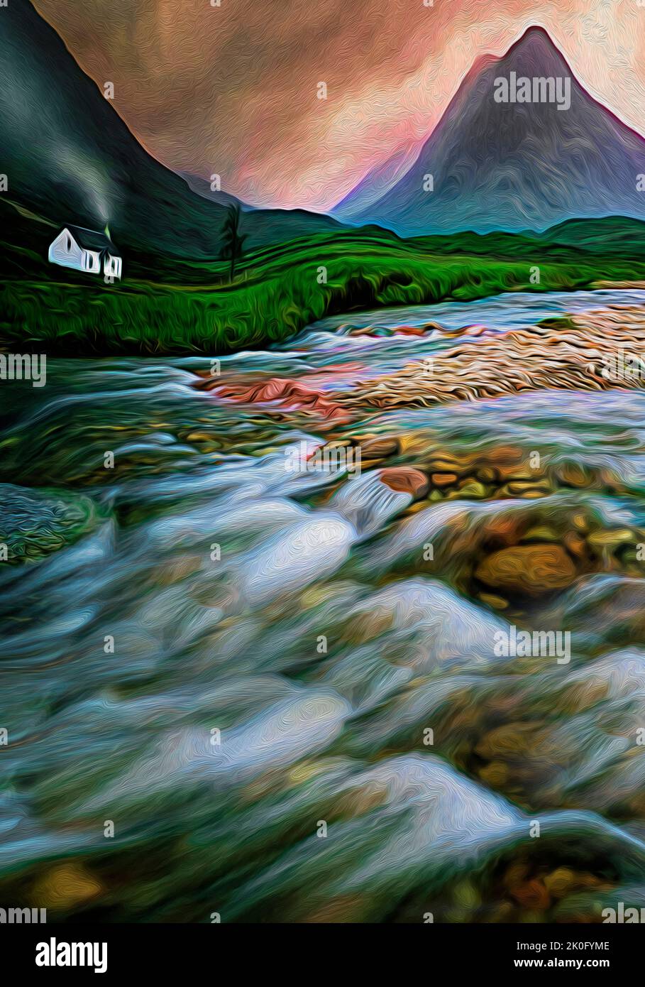 ZEITGENÖSSISCHE KUNST: River Coupall in Glen Coe, Schottland von Edmund Nagele FRPS Stockfoto